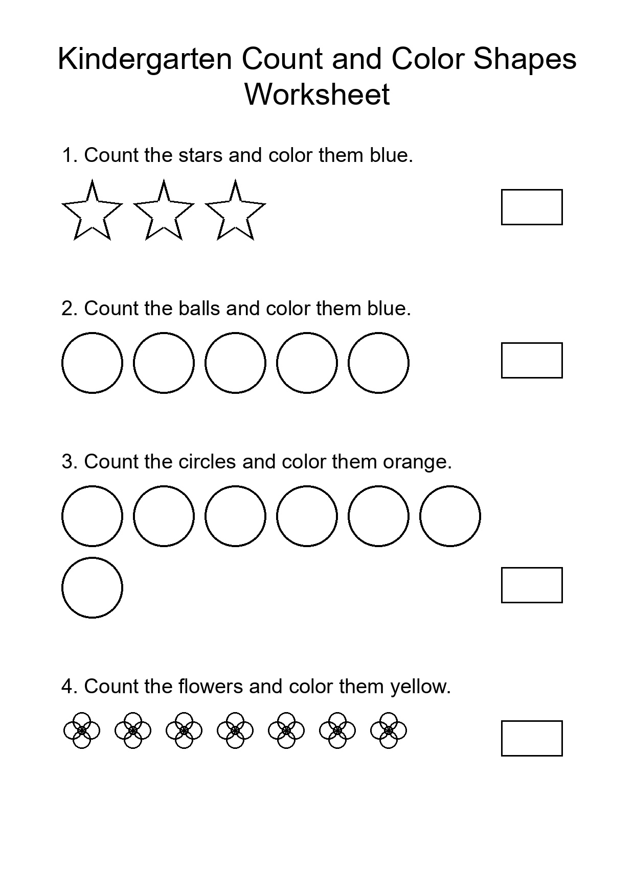 Kindergarten Count and Color Shapes Worksheet