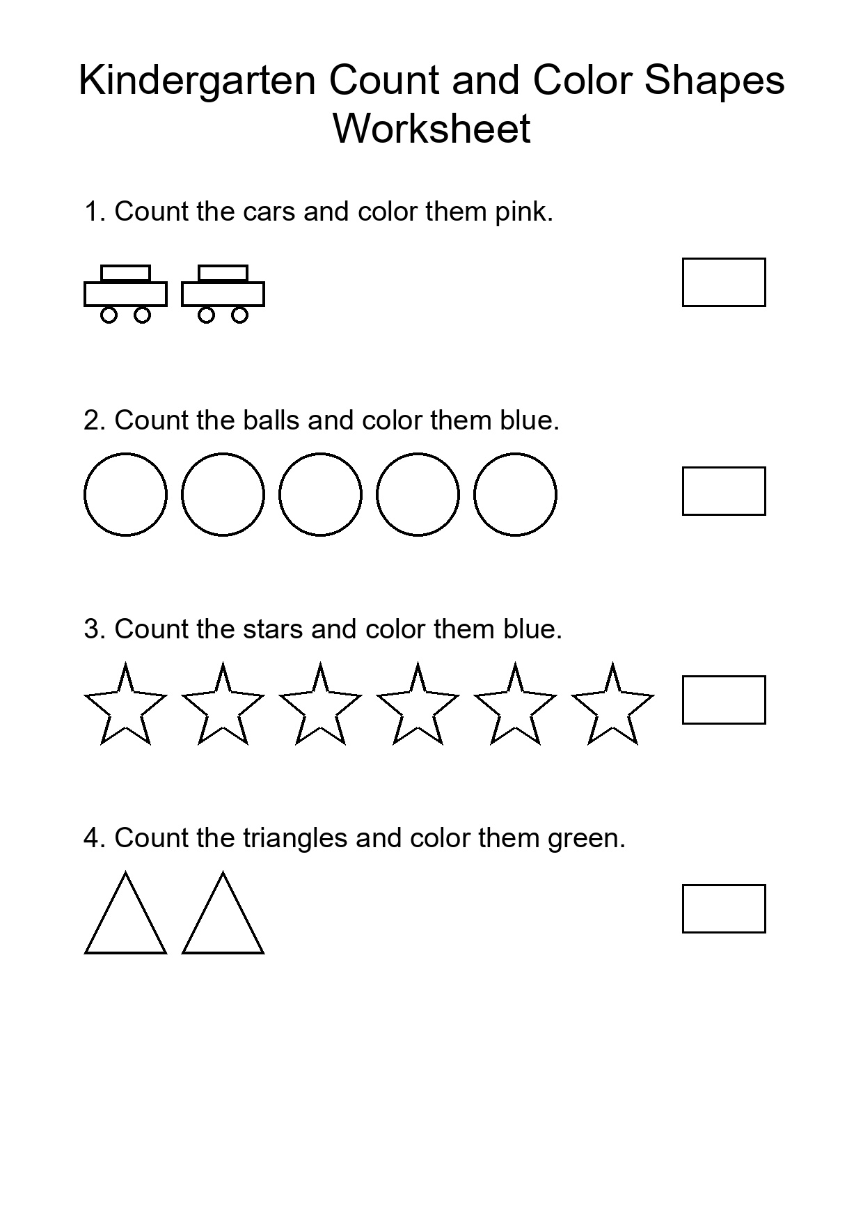 Kindergarten Count and Color Shapes Worksheet