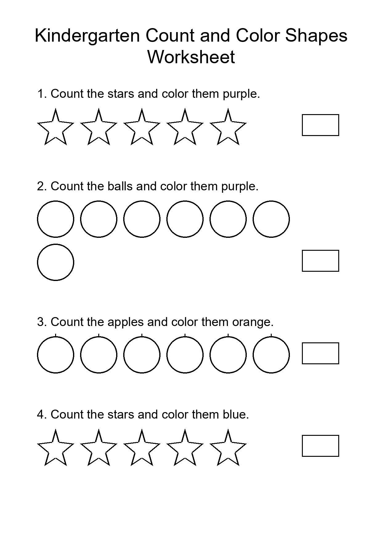Kindergarten Count and Color Shapes Worksheet