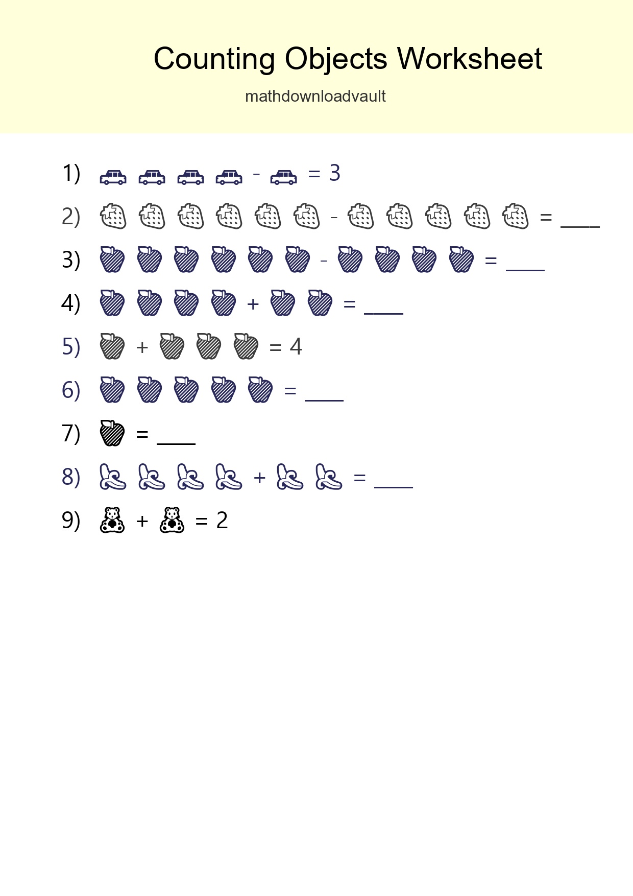 Kindergarten Count The Objects Worksheet - Part 223