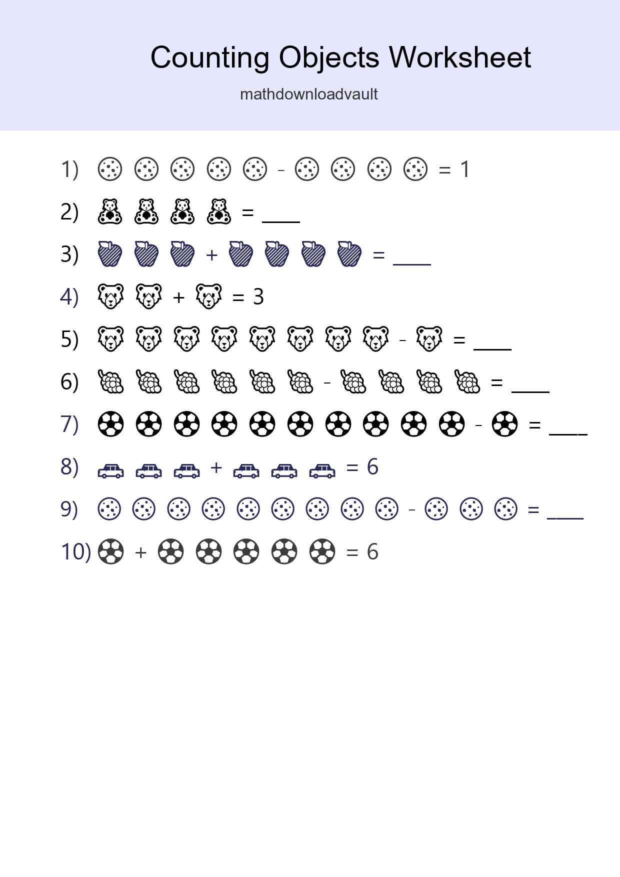 Learn Counting With Pictures Worksheet (Kindergarten) - Part 212