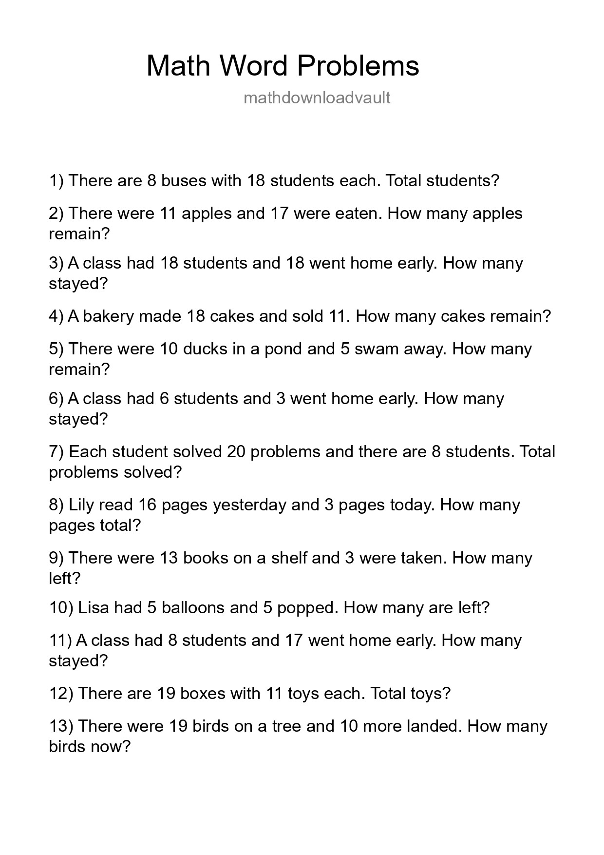Math Word Problem Worksheet