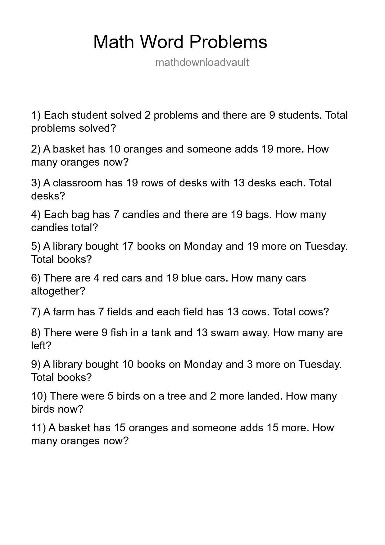 Math Word Problem Worksheet