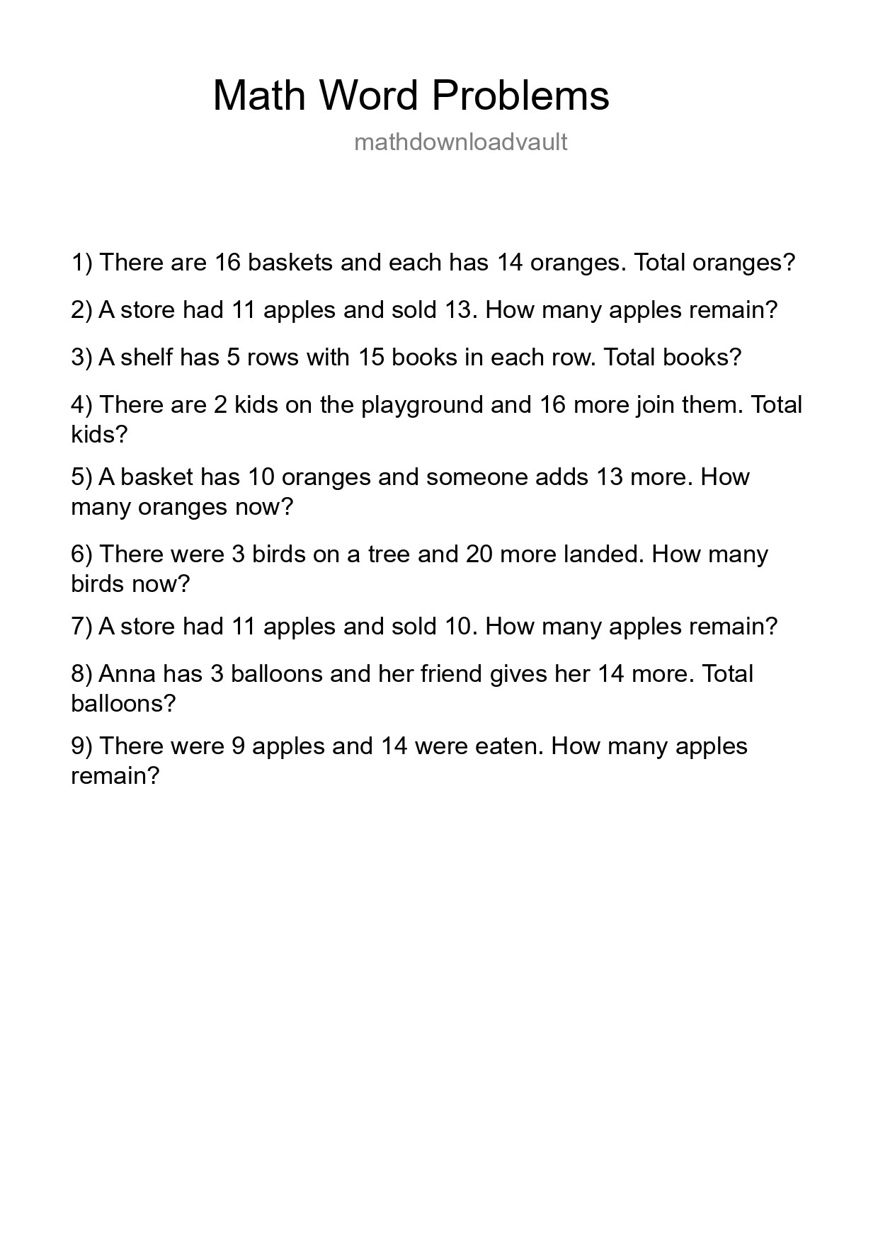 Math Word Problem Worksheet