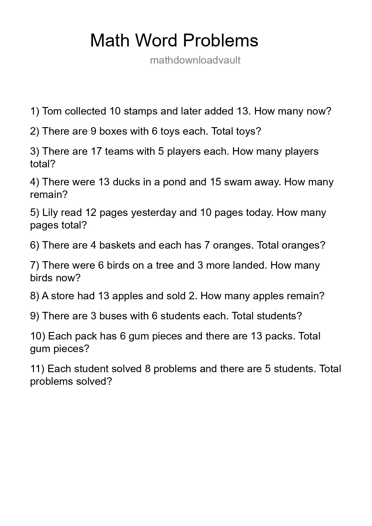 Math Word Problem Worksheet