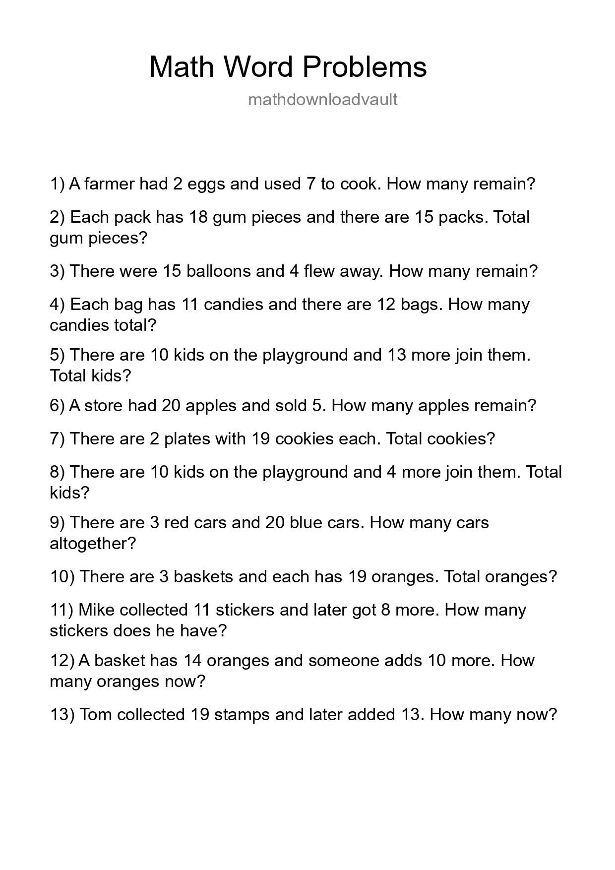 Math Word Problem Worksheet