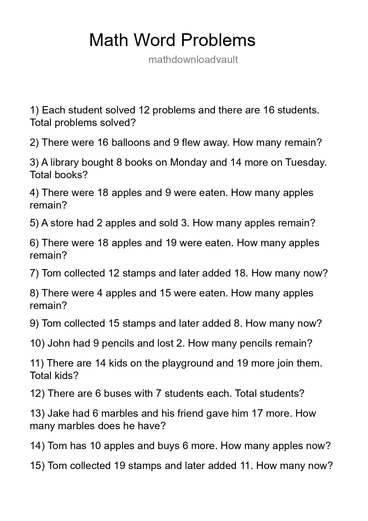 Math Word Problem Worksheet