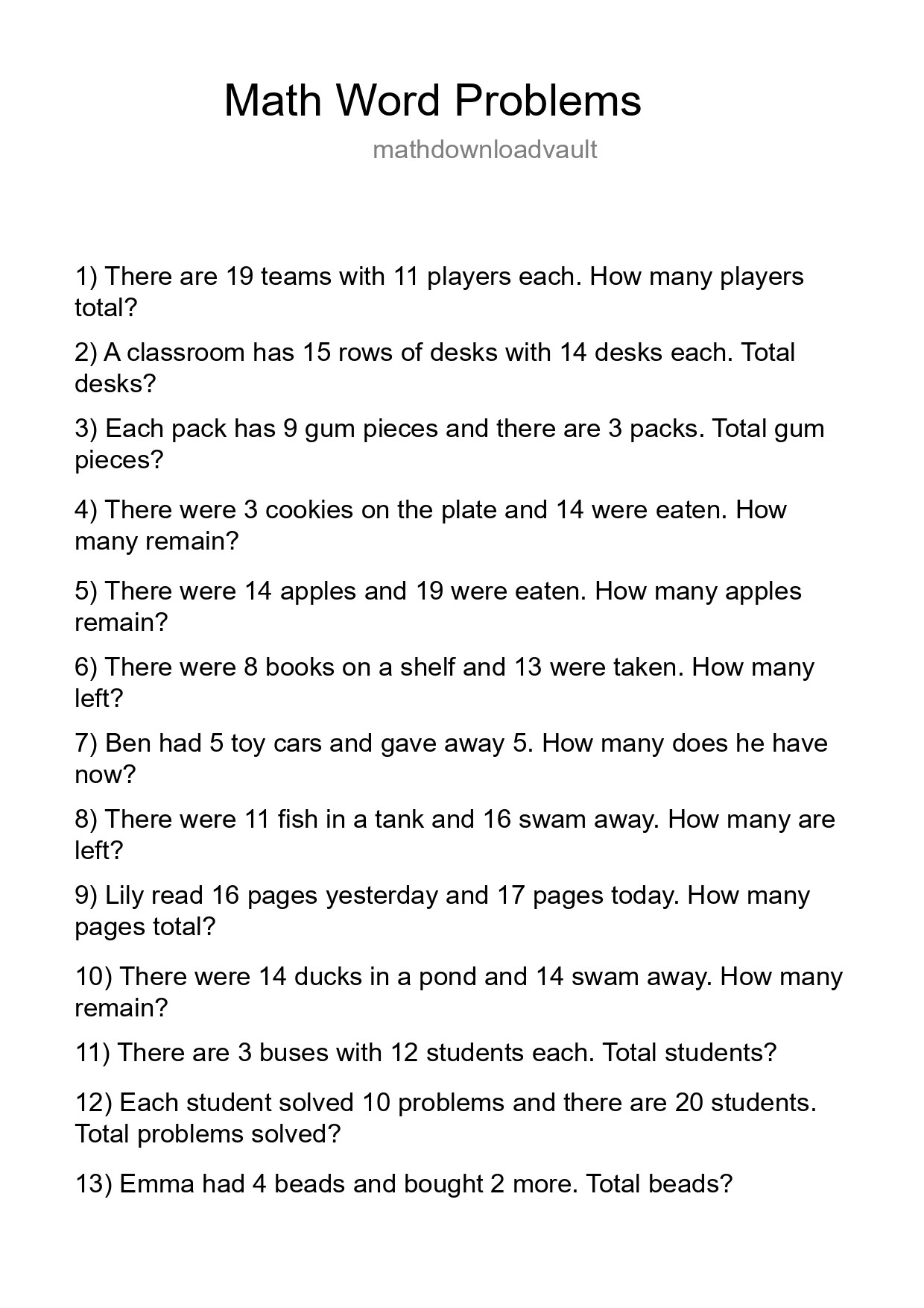 Math Word Problem Worksheet