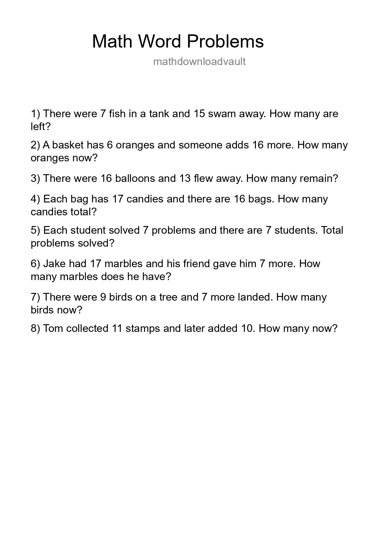 Math Word Problem Worksheet
