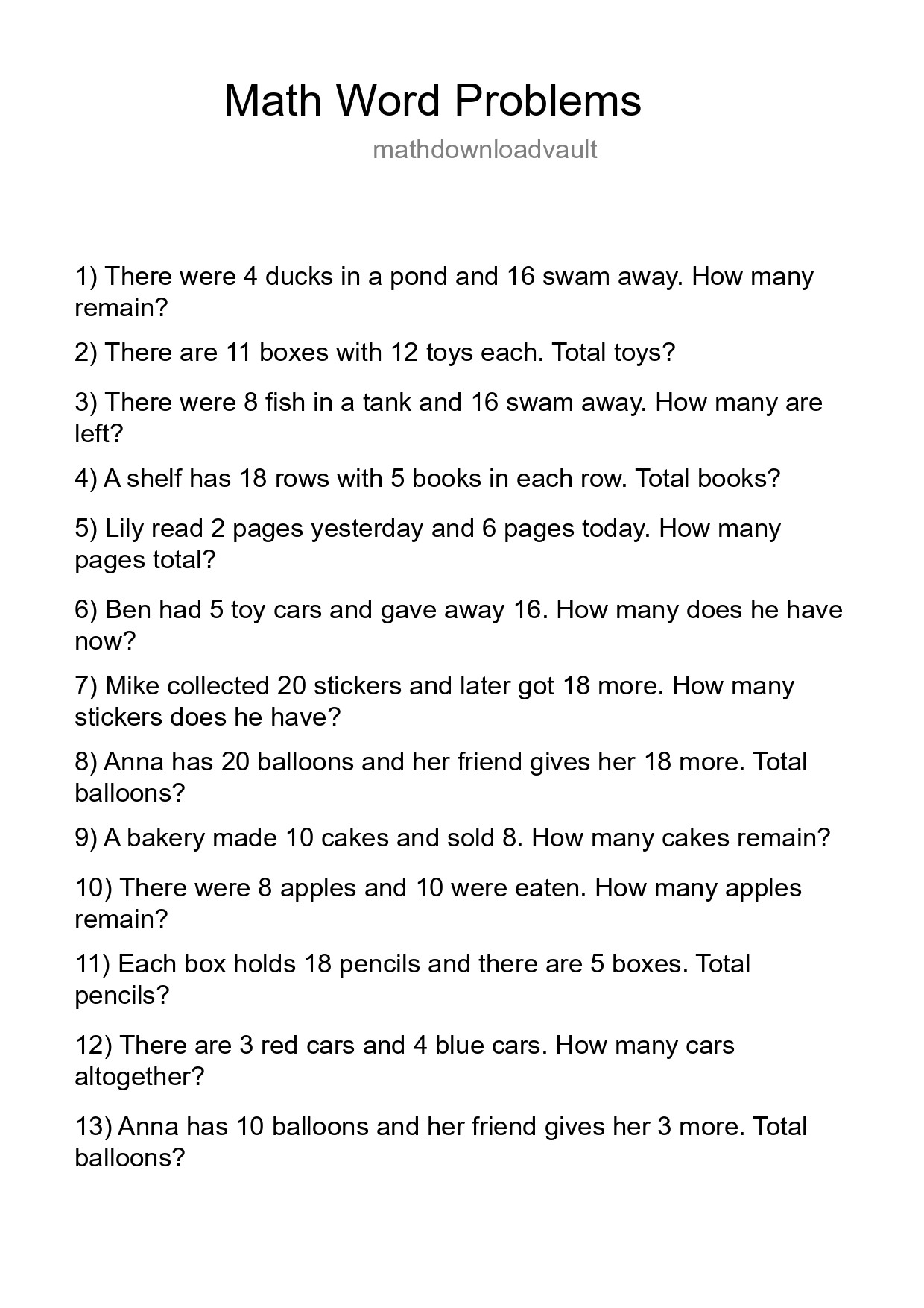 Math Word Problem Worksheet