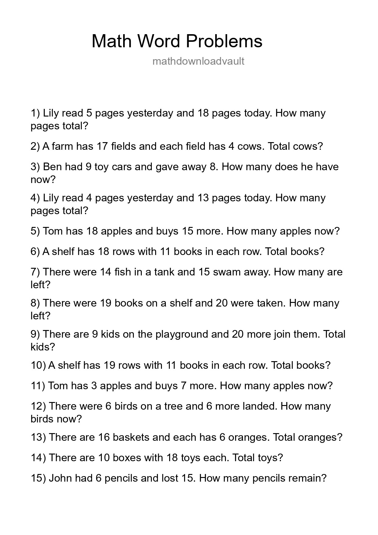 Math Word Problem Worksheet