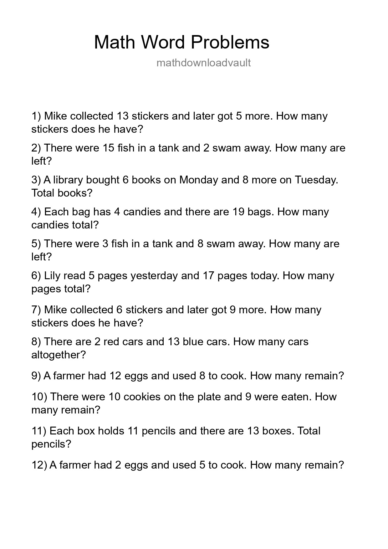 Math Word Problem Worksheet