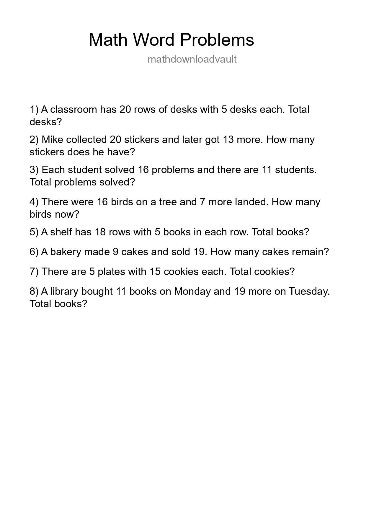 Math Word Problem Worksheet
