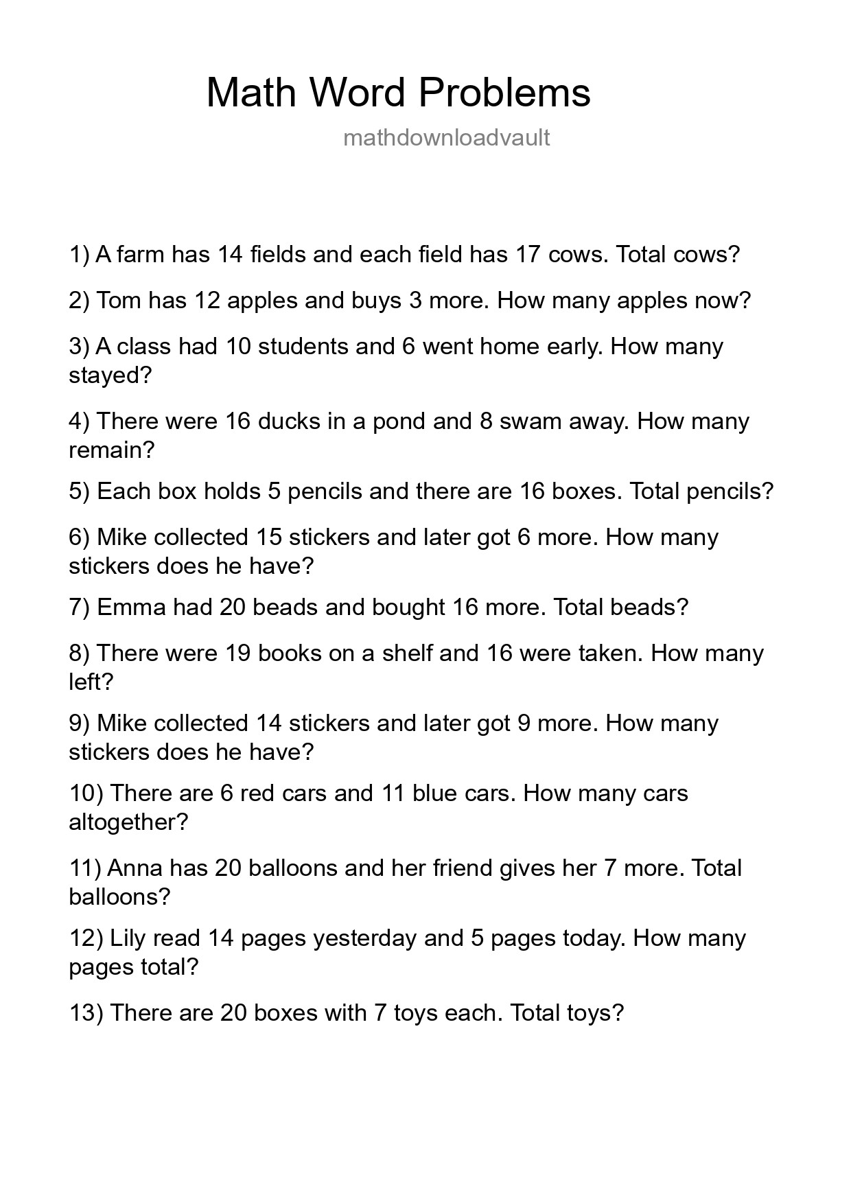 Math Word Problem Worksheet