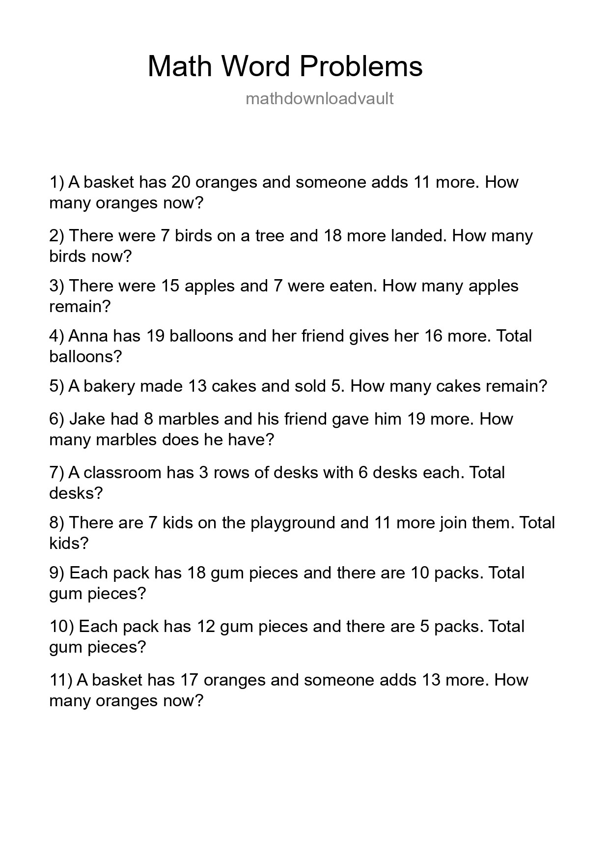 Math Word Problem Worksheet