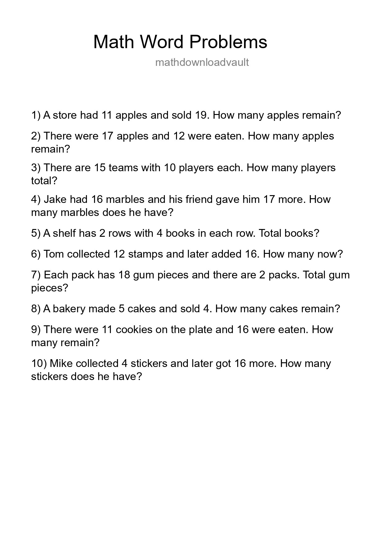 Math Word Problem Worksheet