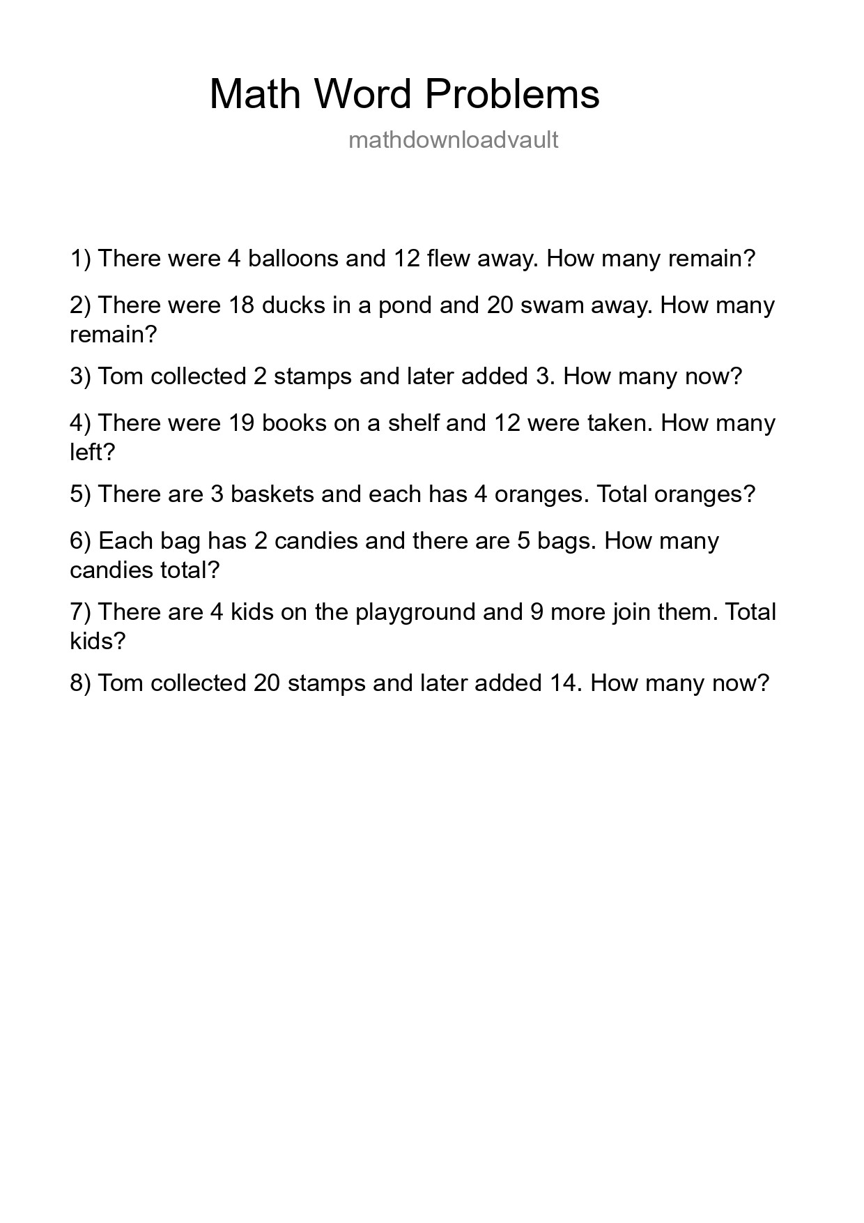 Math Word Problem Worksheet