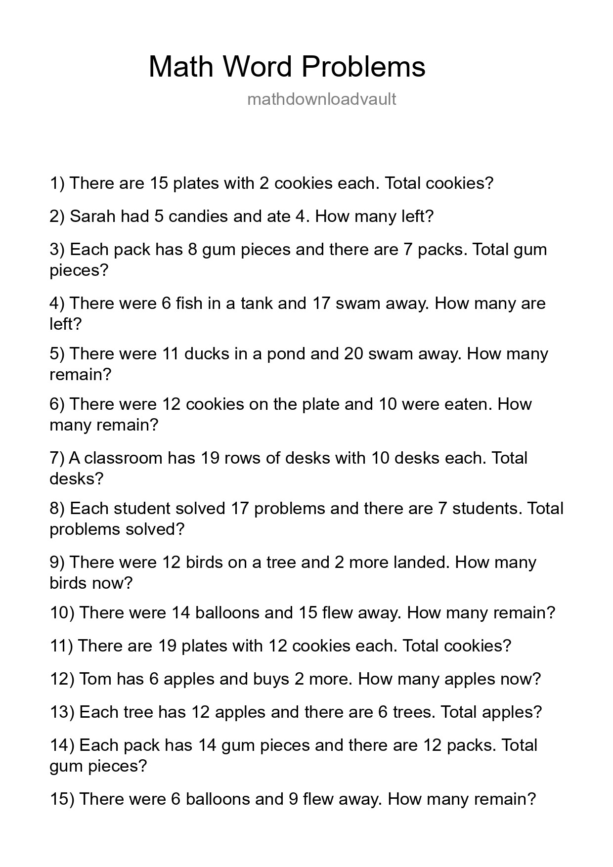 Math Word Problem Worksheet