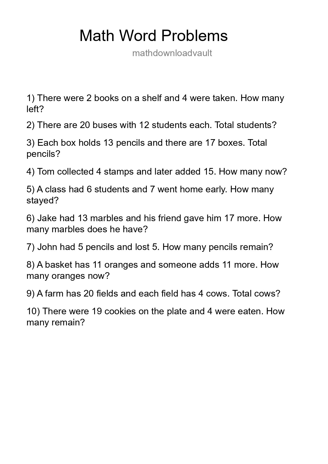 Math Word Problem Worksheet