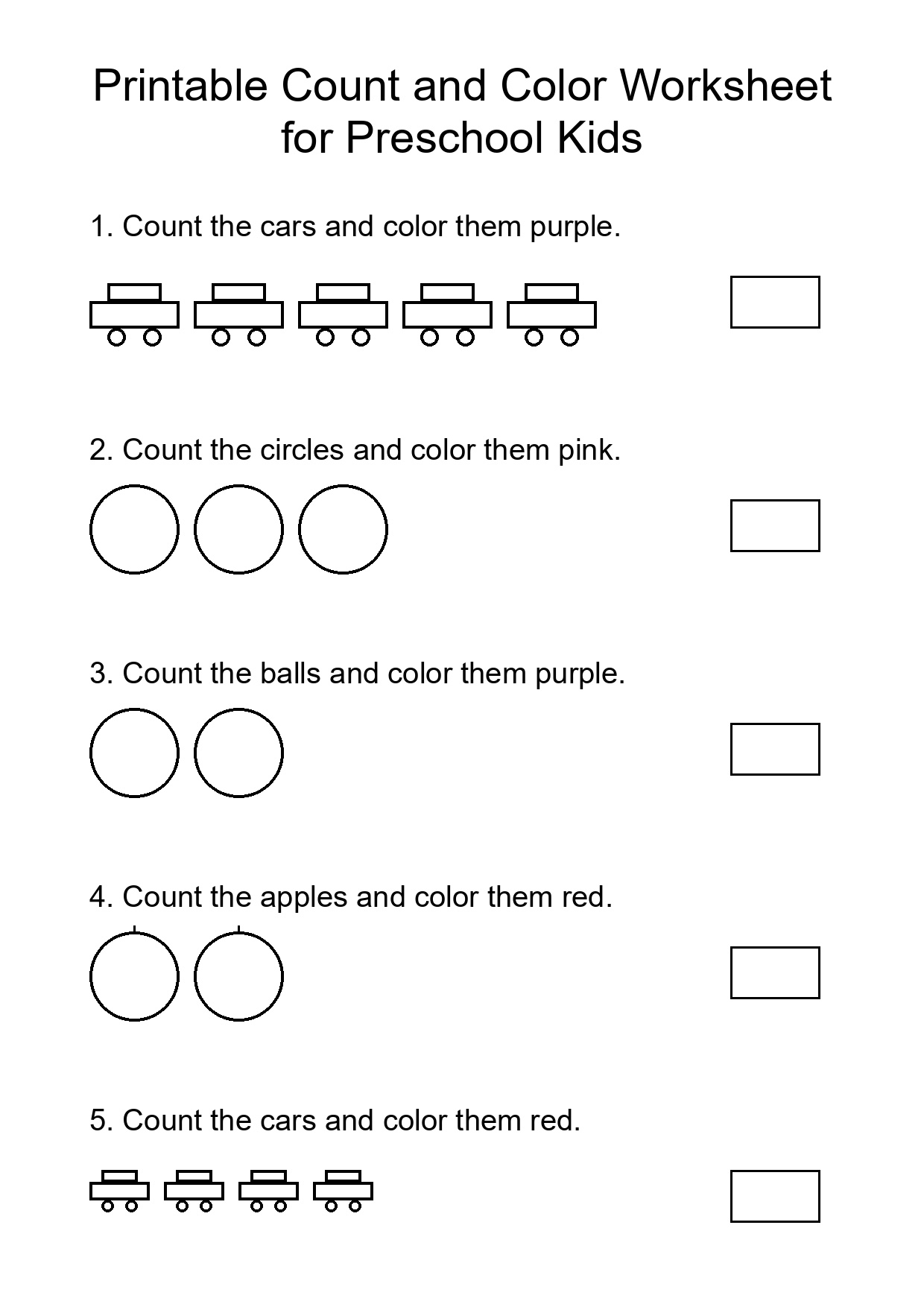 Printable Count and Color Worksheet for Preschool Kids