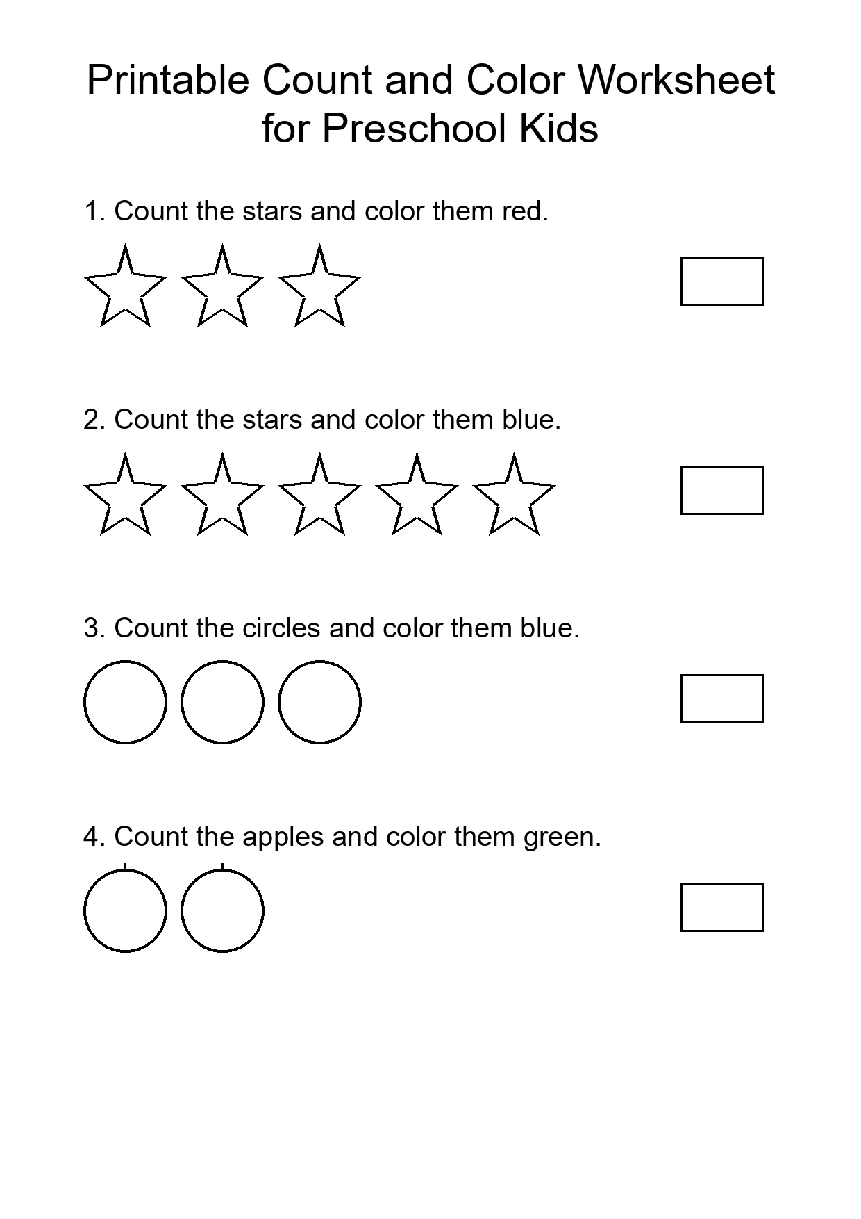 Printable Count and Color Worksheet for Preschool Kids