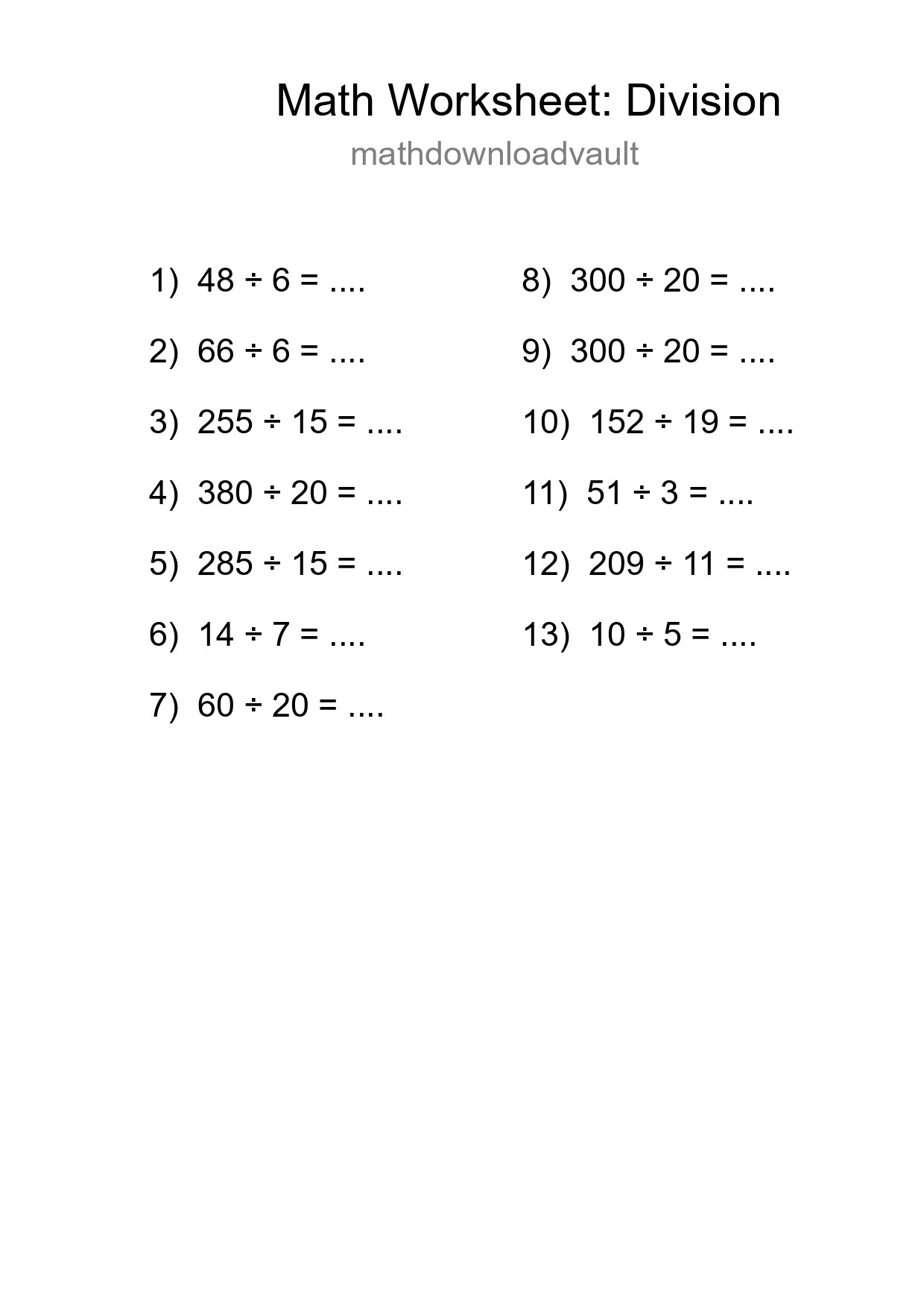 Printable Free 13 Division Math Worksheet For Grade 2 - Part 37