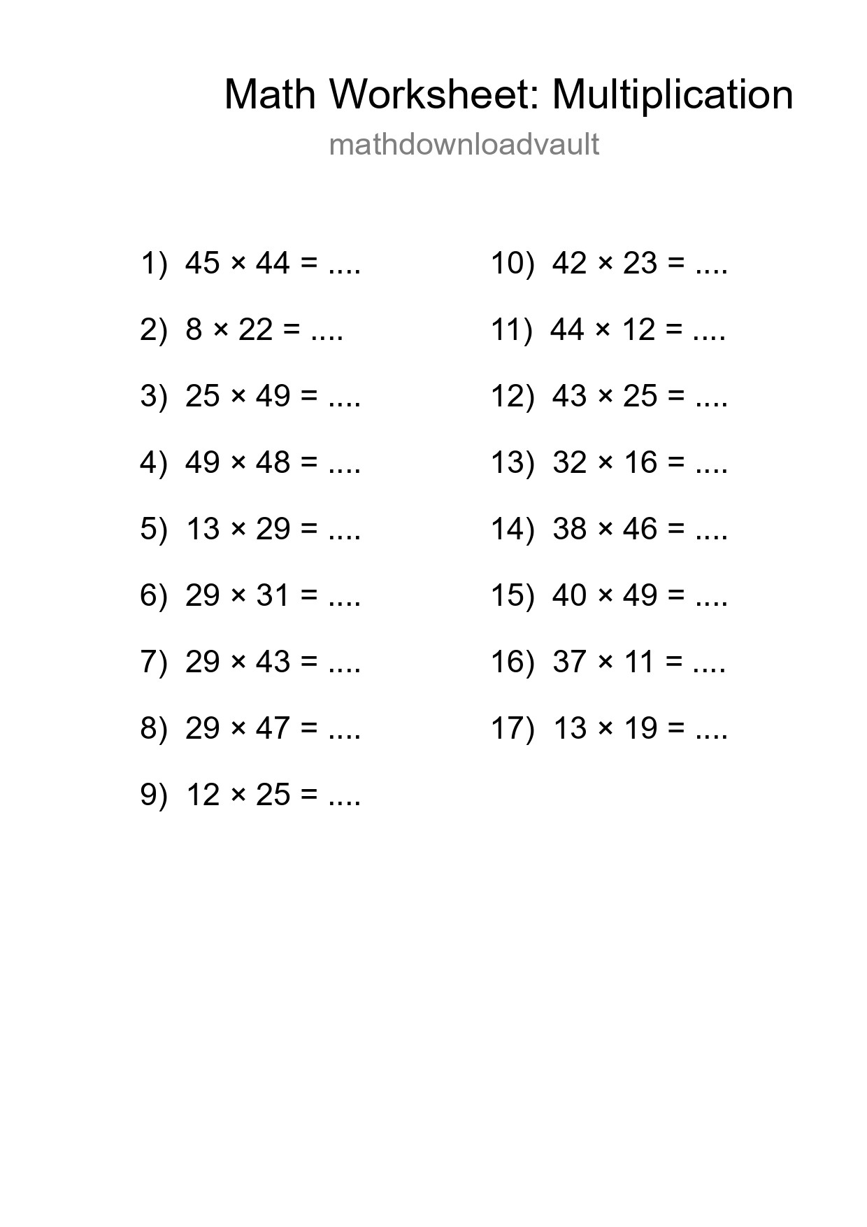 Printable Free 17 Multiplication Math Worksheet For Grade 2 - Part 227