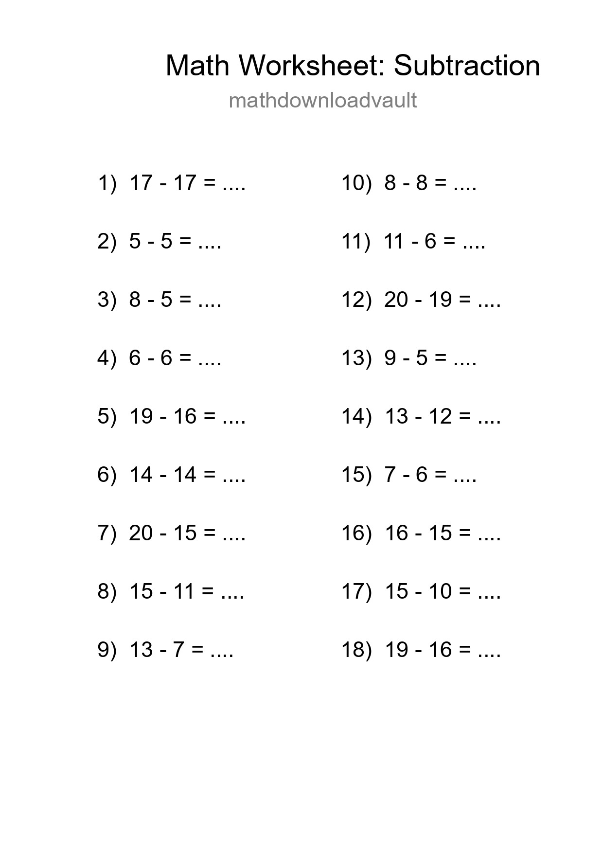 Printable Free 18 Subtraction Math Worksheet For Grade 2 - Part 184