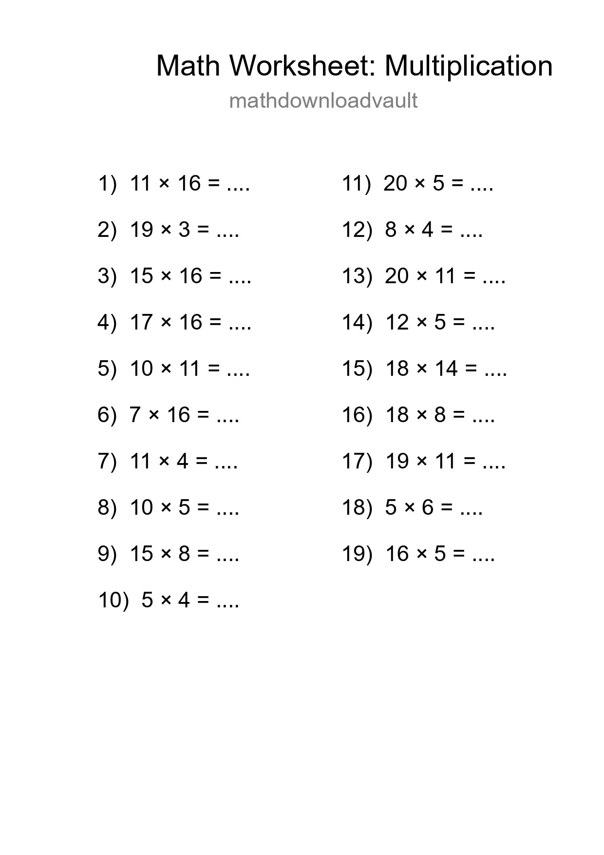 Printable Free 19 Multiplication Math Worksheet For Grade 2 - Part 238