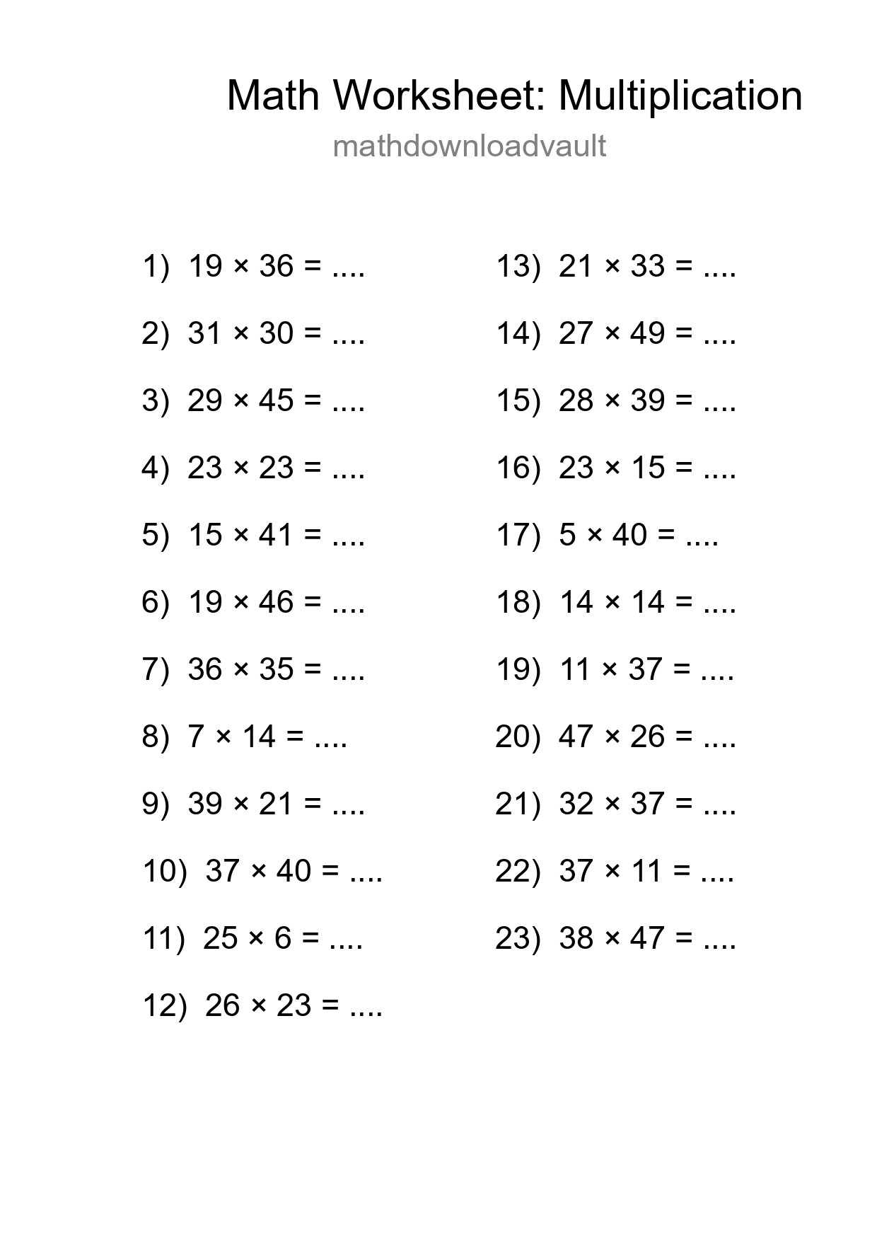 Printable Free 23 Multiplication Math Worksheet For Grade 2 - Part 150