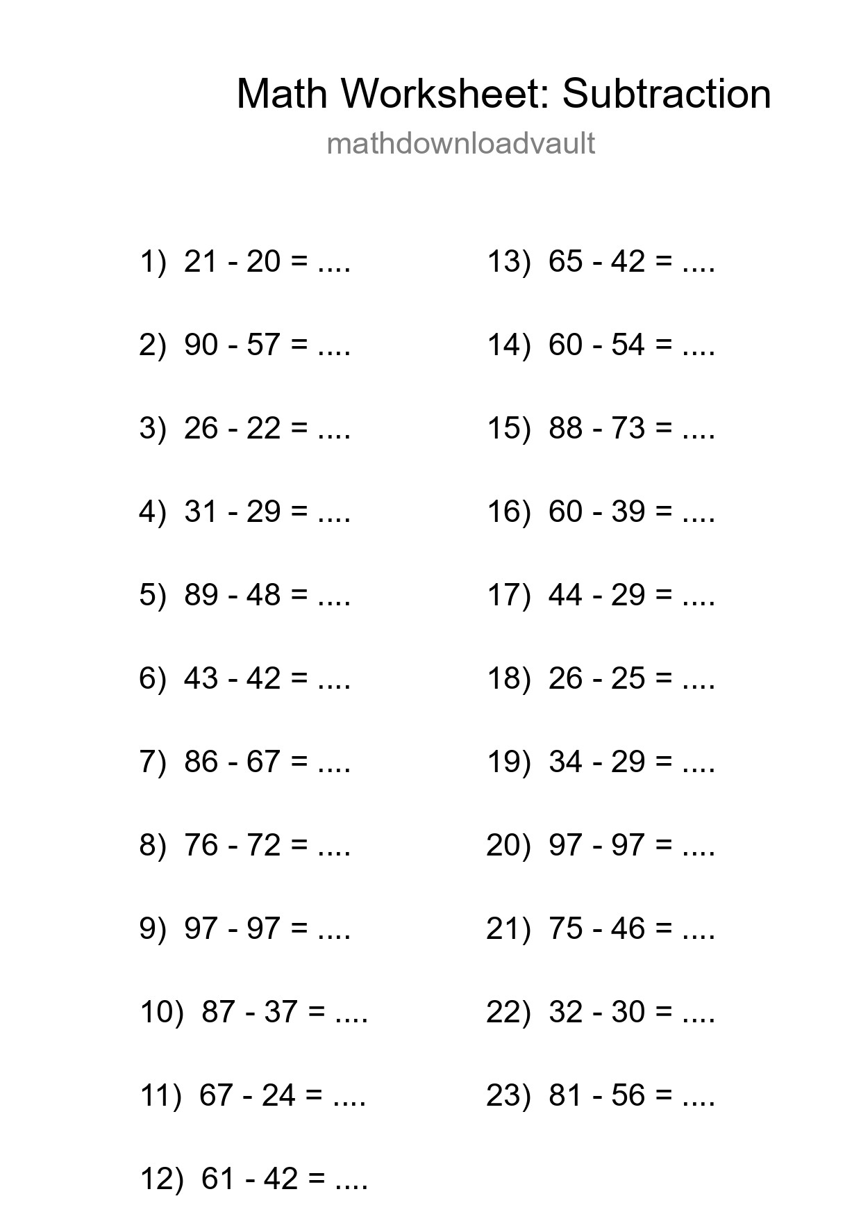 Printable Free 23 Subtraction Math Worksheet For Grade 3 - Part 140