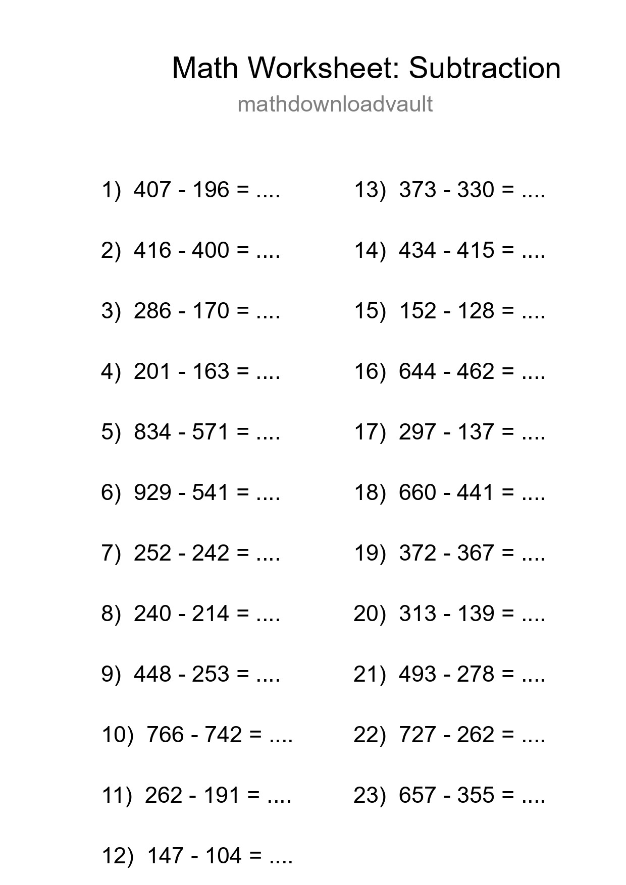 Printable Free 23 Subtraction Math Worksheet For Grade 5 - Part 41