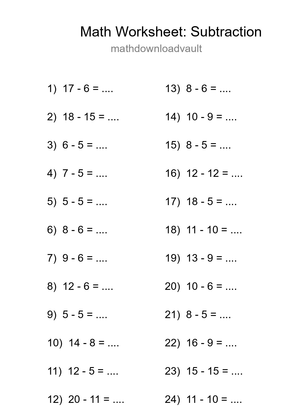 Printable Free 24 Subtraction Math Worksheet For Grade 2 - Part 250