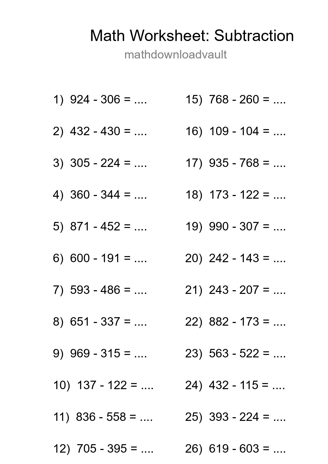 Printable Free 28 Subtraction Math Worksheet For Grade 5 - Part 173