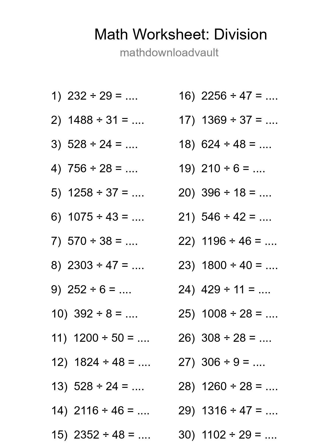 Printable Free 30 Division Math Worksheet For Grade 2 - Part 4